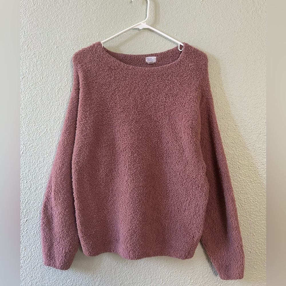 Stars Above Pink Crew Neck Fuzzy Sweater Soft Relaxed Fit